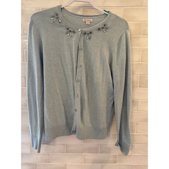 Merona Cardigan Light Blue Gem Collar SIze L - Picture 3 of 5